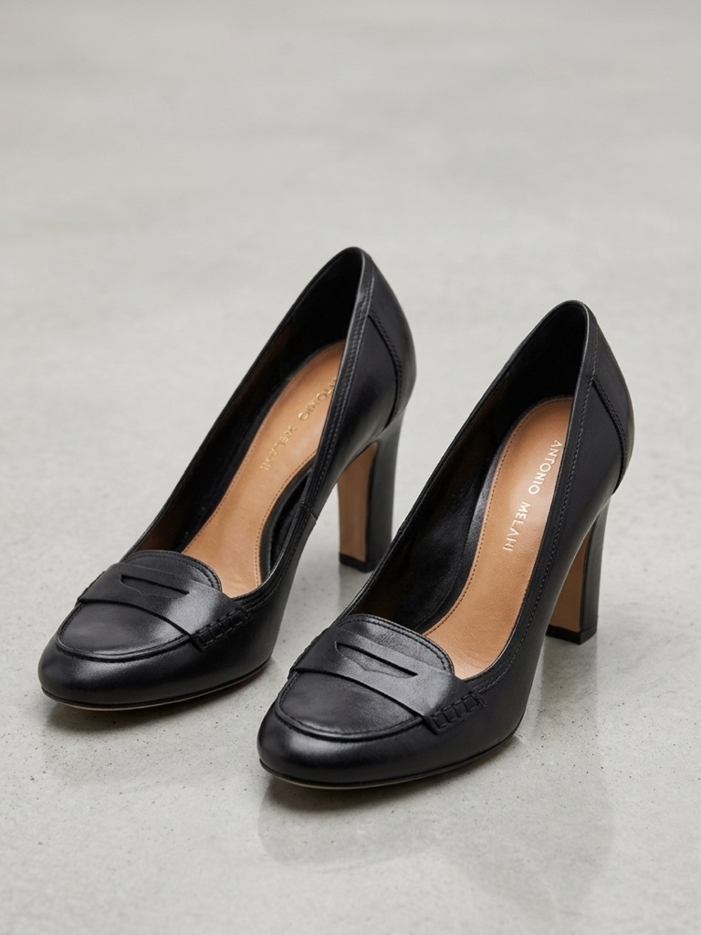 Antonio Melani - Black Leather Loafer Heels - Amazing Condition!